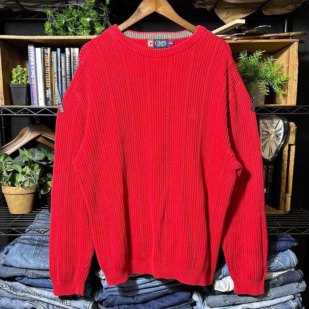 Chaps Ralph Lauren Cable Knit Sweater Red Preppy Heavyweight Sweatshirt Mens XL